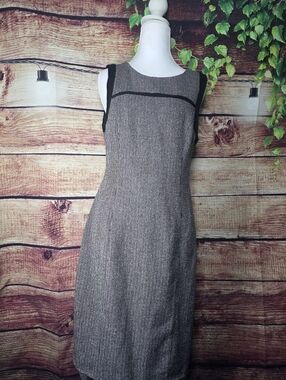 The Limited Brown Tweed Midi Sheath Dress with Black Trim